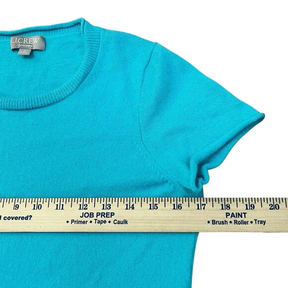 J Crew Cashmere Short Sleeve Sweater Medium Turquoise Minimalist Classic Preppy - Picture 6 of 12